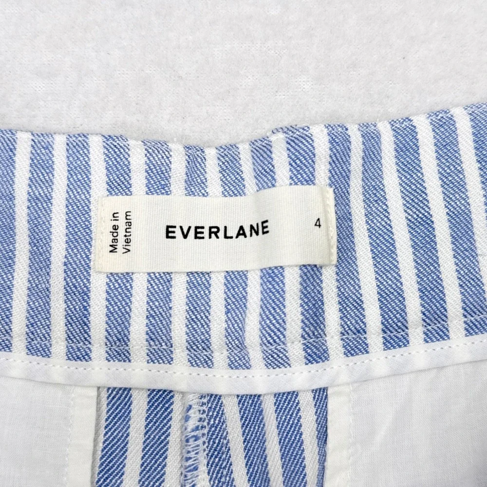 Everlane Wide Leg Pants Women Size 4 Blue White Striped Stretch Linen Flax NEW